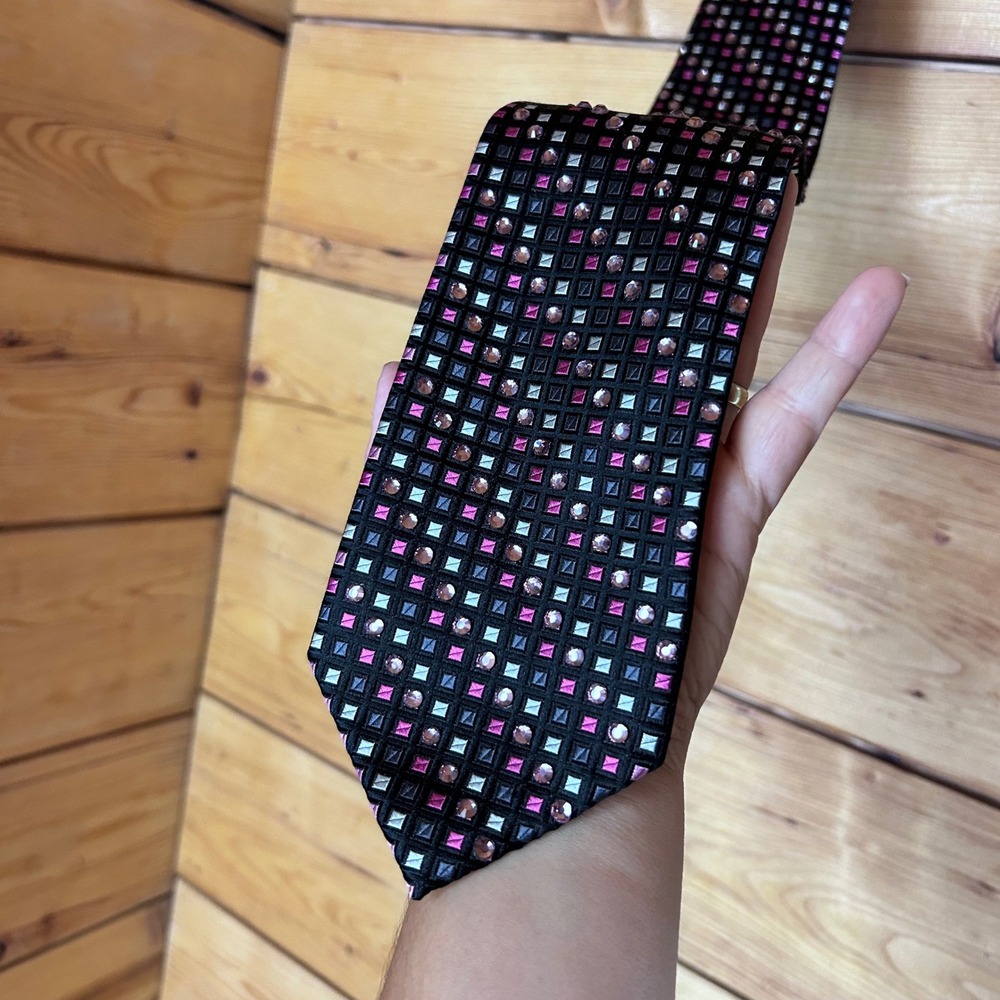Silk Necktie Mens One Size Black Breast Cancer Awareness Diane Katzman